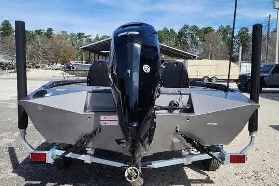 Slide: The Image of 2023 Lowe Stinger 178 boat on trailer, rear view with outboard motor. - 11