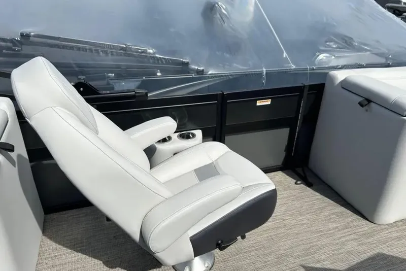 Slide: The Image of 2023 Viaggio D23U boat interior with sleek white seating and modern design. - 12