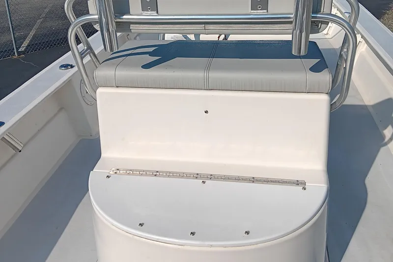 Slide: The Image of 2023 May-Craft 22 Hancock Skiff steering console with gauges and controls. - 12