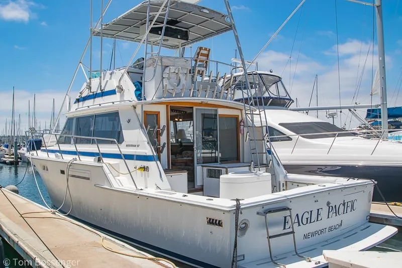 Slide: The Image of 1986 Bertram 42 Convertible yacht docked at marina, Newport Beach. - 3
