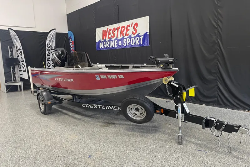Slide: The Image of 2014 Crestliner 1750 Fish Hawk boat on trailer at Westre's Marine & Sport showroom. - 0