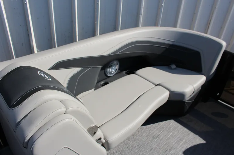 Slide: The Image of 2026 Barletta Cabrio 22QC boat interior with luxurious seating and modern design. - 7