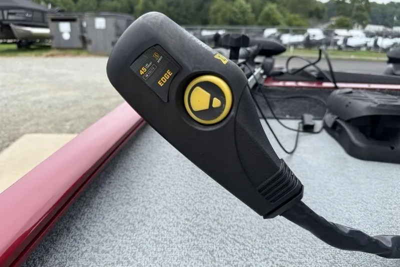 Slide: The Image of Control handle of a 2019 Tracker Pro 170 boat, featuring Edge technology. - 9