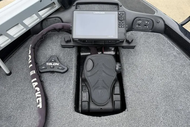 Slide: The Image of 2019 Phoenix 921 PRO XP boat dashboard with Lowrance HDS display and Talon control. - 2