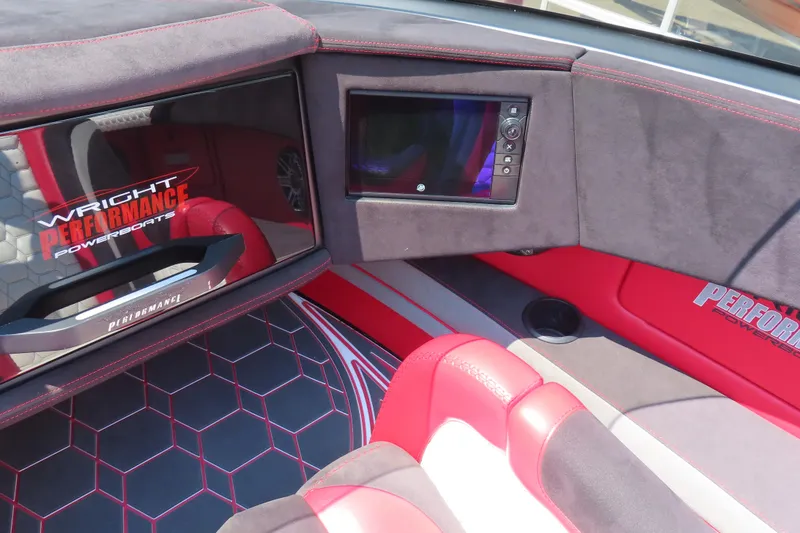 Slide: The Image of Interior of 2018 Wright Performance 360 powerboat with red and black accents. - 20