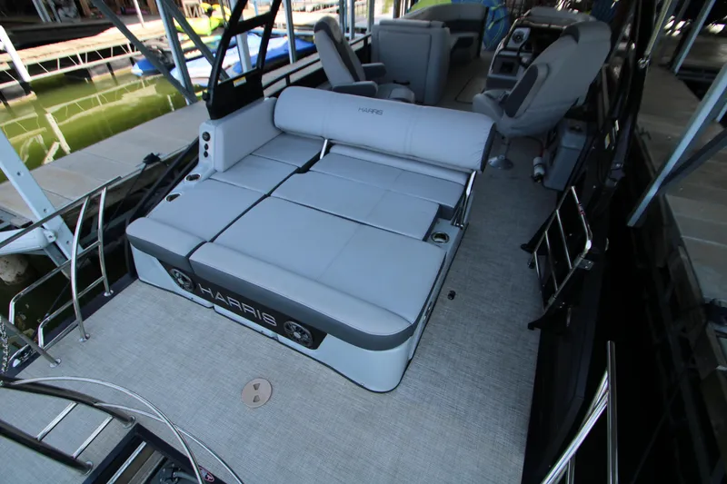 Slide: The Image of 2020 Harris FloteBote Solstice 250 SL pontoon boat interior with plush seating. - 14