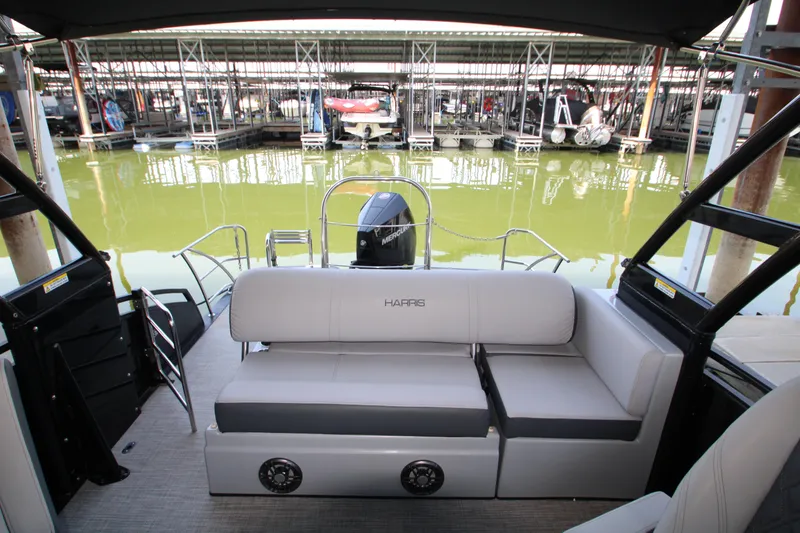 Slide: The Image of 2020 Harris FloteBote Solstice 250 SL pontoon boat interior at marina. - 4