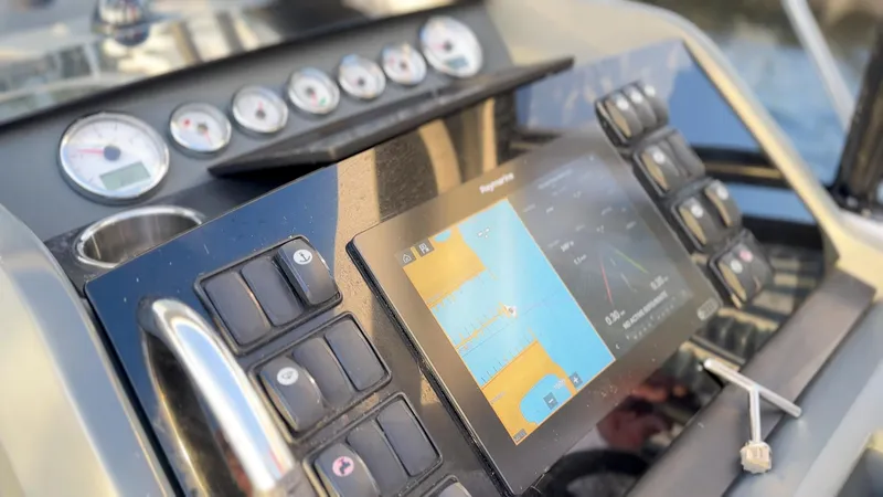 Slide: The Image of Control panel of 2018 Jeanneau Leader 40 boat with navigation display and gauges. - 47