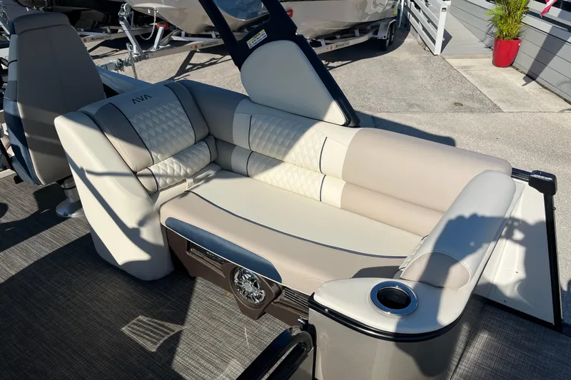 Slide: The Image of Luxurious seating on 2026 Avalon 2385 Catalina Quad Lounger, Tri Toon High Performance boat. - 10