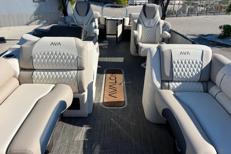 Slide: The Image of Luxurious interior of 2026 Avalon 2385 Catalina Quad Lounger, featuring plush seating. - 17