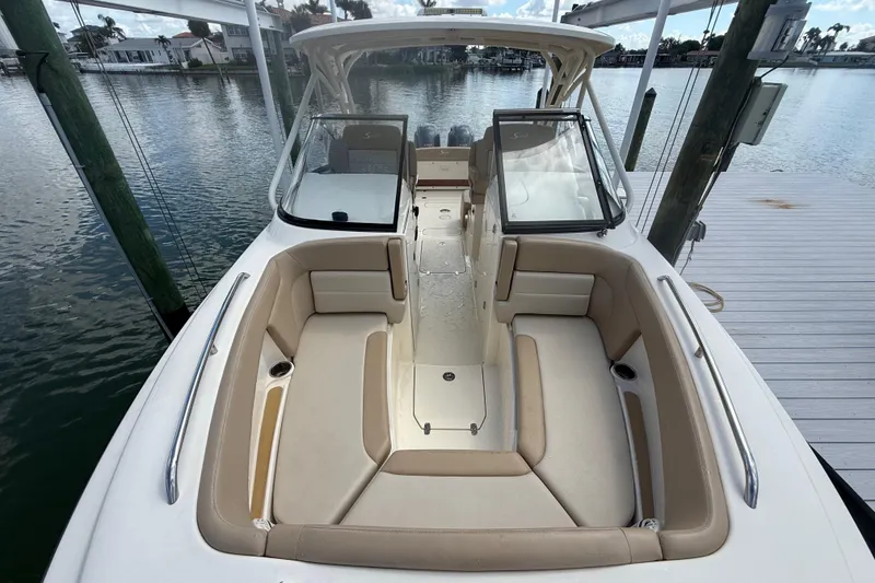 Slide: The Image of 2023 Scout 255 Dorado boat interior with spacious seating and sleek design. - 64