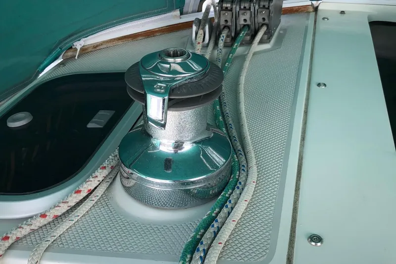 Slide: The Image of Winch and ropes on 1996 Catalina 36 MkII sailboat deck. - 16