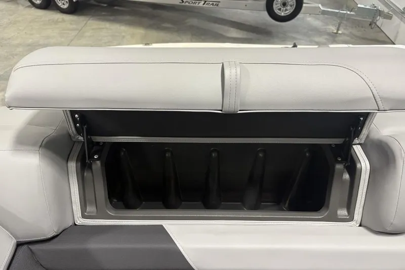 Slide: The Image of Open storage compartment on 2026 Sun Tracker PARTY BARGE® 22 XP3 boat seat. - 13