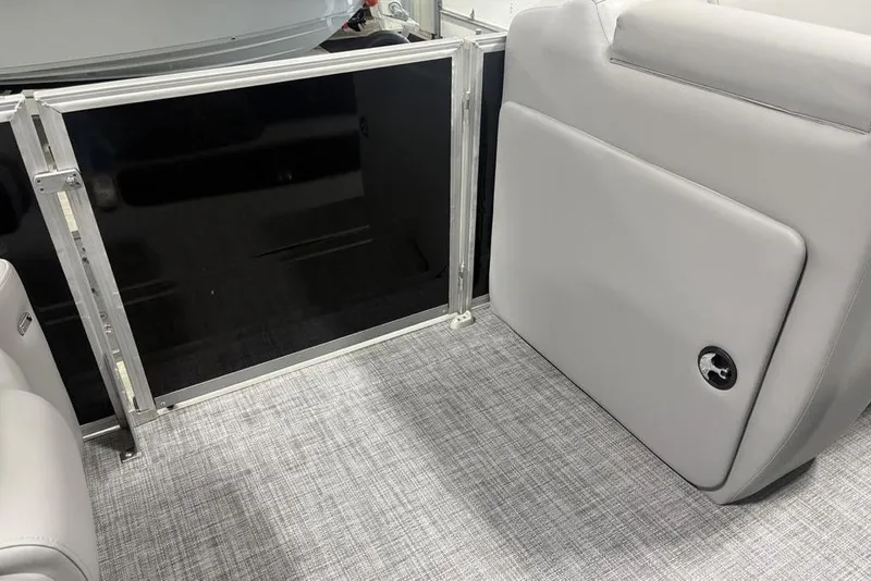 Slide: The Image of Interior of 2026 Sun Tracker PARTY BARGE® 22 XP3 with gray seating and flooring. - 18