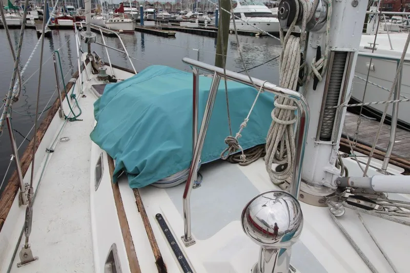 Slide: The Image of Sailboat deck view, Passport 47 model, 1985, docked in marina. - 8