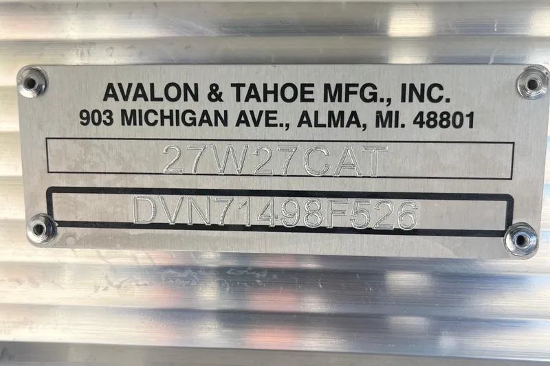 Slide: The Image of Metal plate on Avalon 2785 Catalina Bar, featuring manufacturing details and serial numbers. - 21