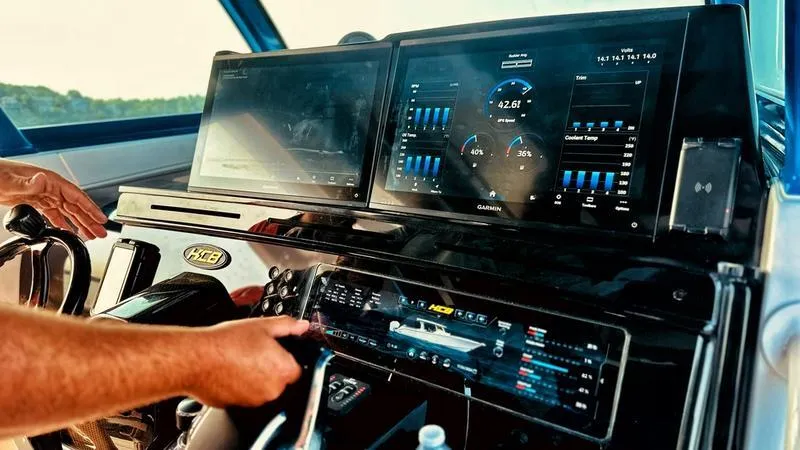 Slide: The Image of HCB 48 Campeon 2025 dashboard with advanced navigation and control systems. - 15