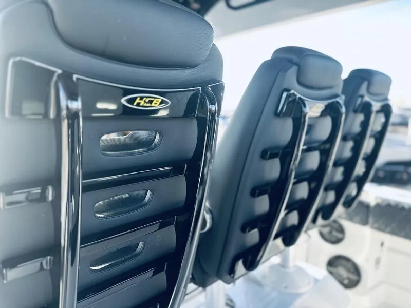Slide: The Image of Close-up of 2024 HCB 42 Lujo boat seats. - 9