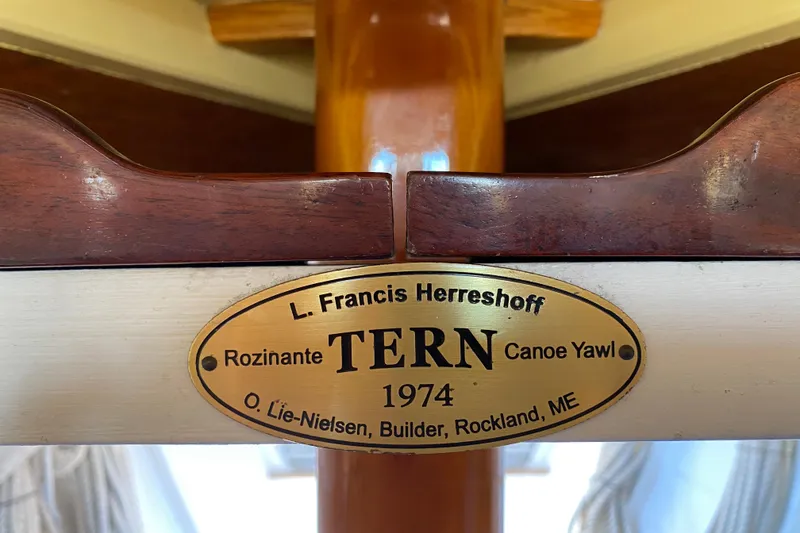 Slide: The Image of Plaque on 1974 Herreshoff Rozinante canoe yawl, built by O. Lie-Nielsen, Rockland, ME. - 36