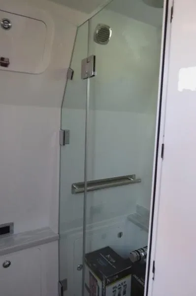 Slide: The Image of 2024 HCB 53 FT Suenos interior with sleek glass shower enclosure. - 31