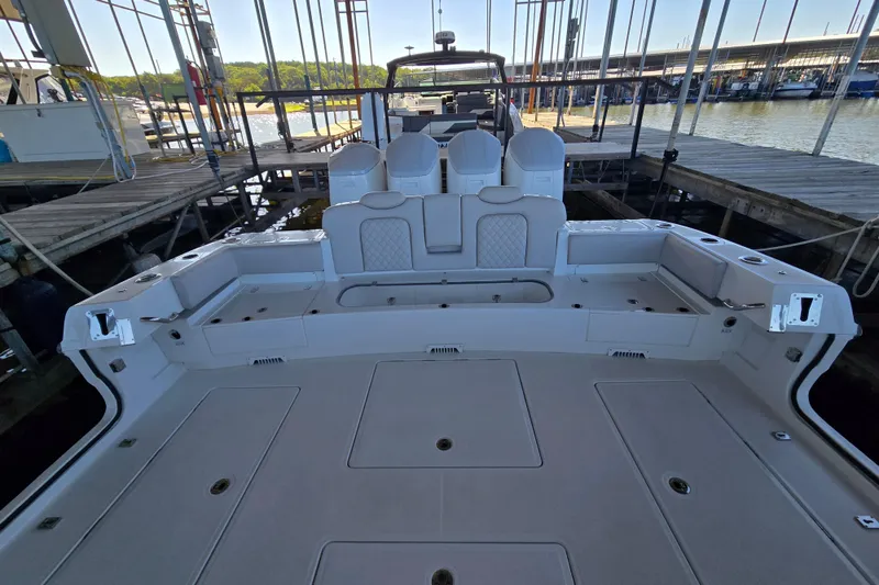 Slide: The Image of 2024 HCB 53 FT Suenos boat interior with spacious seating and modern design. - 42