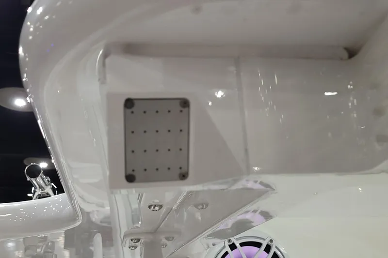 Slide: The Image of 2023 HCB 39 FT Speciale boat detail with speaker and mounting plate. - 11