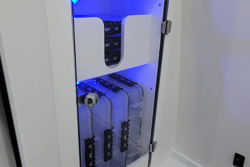 Slide: The Image of 2023 HCB 39 FT Speciale interior with illuminated storage compartment and modern design. - 19