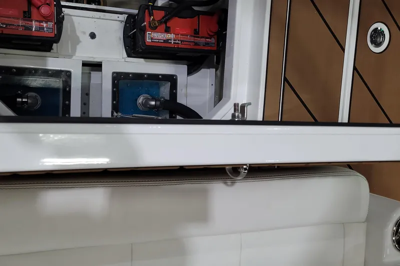 Slide: The Image of 2023 HCB 39 FT Speciale boat interior with battery compartment and seating. - 26