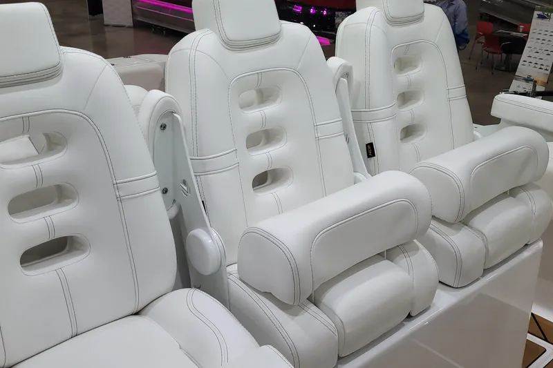 Slide: The Image of Luxurious white seating on 2023 HCB 39 FT Speciale boat, showcasing modern design and comfort. - 49