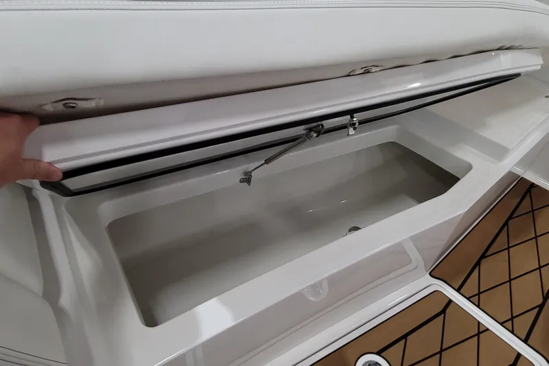 Slide: The Image of Open storage compartment on 2023 HCB 39 FT Speciale boat, showcasing interior space. - 54