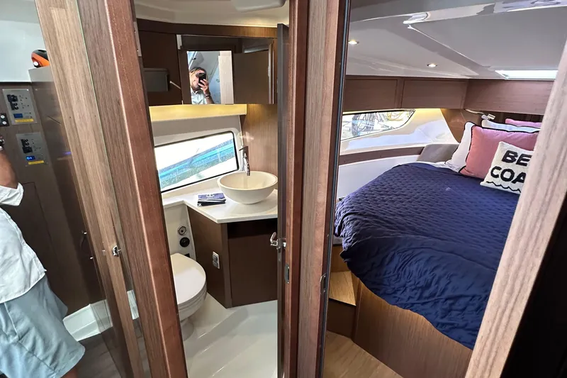 Slide: The Image of 2023 Beneteau Antares 11 Fly interior with cozy bedroom and modern bathroom. - 57