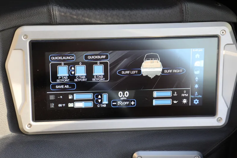 Slide: The Image of Touchscreen display of a 2025 Centurion Nv213 boat, showing surf and speed settings. - 3