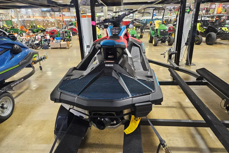 Slide: The Image of 2025 Yamaha WaveRunner Jet Blaster DLX 3 Pass in showroom, rear view. - 6
