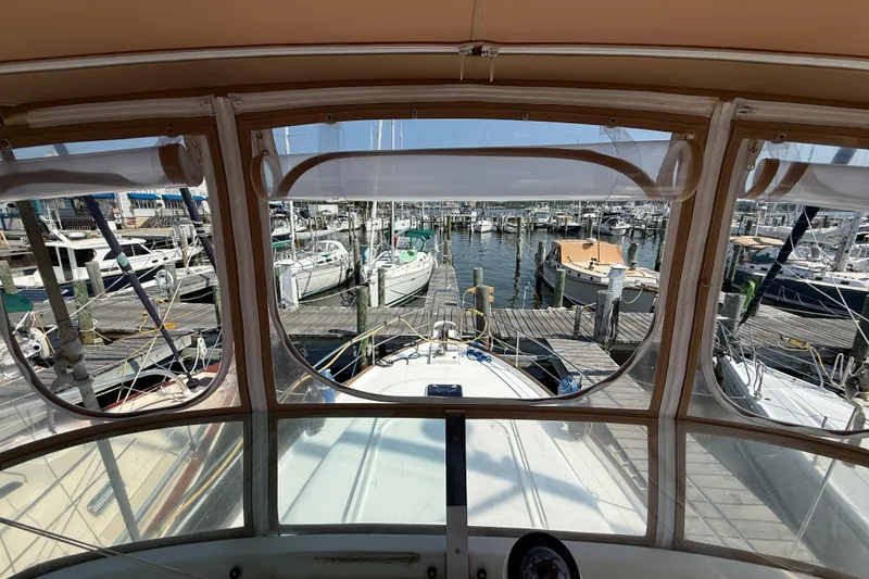 Slide: The Image of View from 2007 Beneteau Swift Trawler 42, overlooking marina with docked boats. - 29