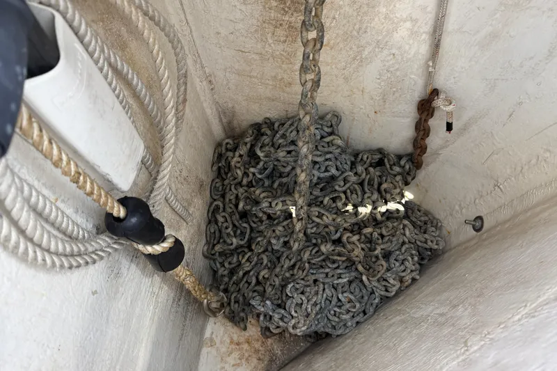 Slide: The Image of Anchor chain and ropes in a 2007 Beneteau Swift Trawler 42 storage compartment. - 7