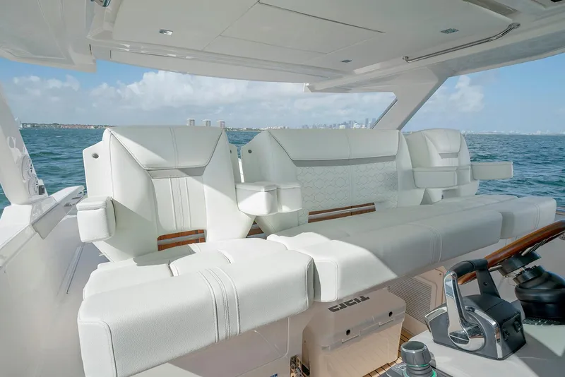 Slide: The Image of Manufacturer Provided Image: Luxurious seating on the 2023 Tiara Yachts 43 LS, with ocean view. - 11