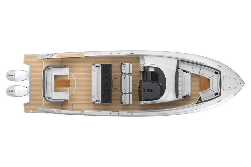 Slide: The Image of Manufacturer Provided Image: Top view of 2023 Tiara Yachts 43 LS model, showcasing deck layout and twin engines. - 15