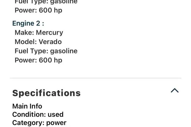 Slide: The Image of 2023 Tiara Yachts 43 LS specifications, featuring dual 600 hp Mercury Verado engines, gasoline-powered. - 30