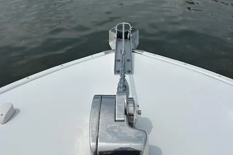 Slide: The Image of 2022 Cape Horn 32 T boat bow with anchor system on calm water. - 8