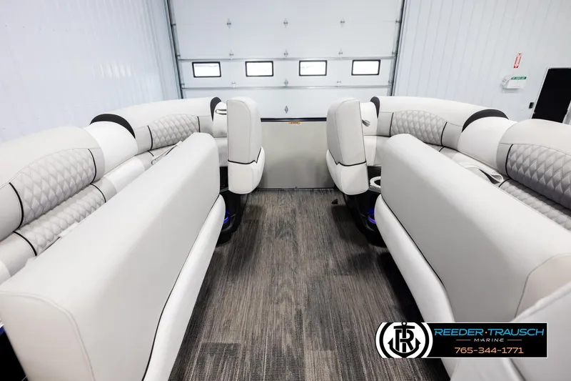 Slide: The Image of Interior of 2026 Avalon Excal LTD CRB boat with luxurious seating and modern design. - 20