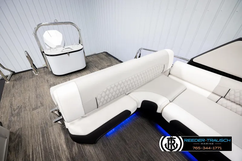 Slide: The Image of Luxurious interior of 2026 Avalon Excal LTD CRB boat with elegant seating and modern design. - 23