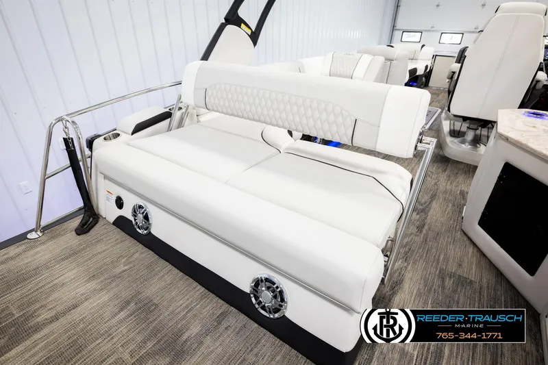 Slide: The Image of Luxurious white seating in 2026 Avalon Excal LTD CRB boat, featuring modern design and comfort. - 26