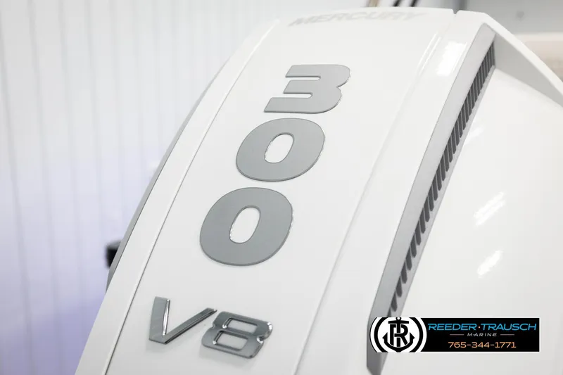 Slide: The Image of 2026 Avalon Excal LTD CRB with Mercury 300 V8 engine, Reeder-Trausch Marine branding. - 52