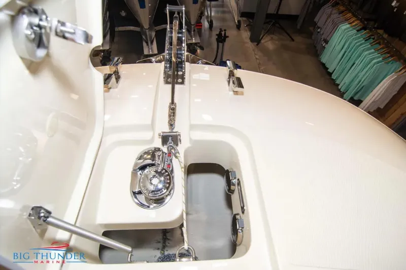 Slide: The Image of 2024 Capoforte FX270 boat anchor system in showroom, featuring polished metal components. - 26