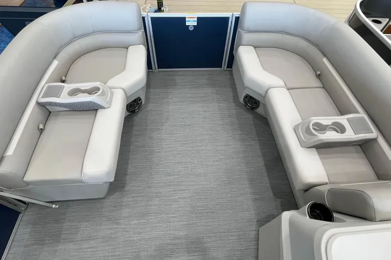 Slide: The Image of Interior of 2026 Godfrey Xperience 2086 CX pontoon boat with plush seating and cup holders. - 4
