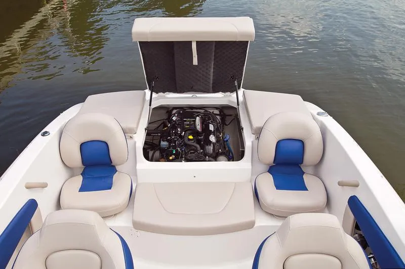 Slide: The Image of Manufacturer Provided Image: 2012 Chaparral 18 Ski & Fish H2O boat engine compartment and seating area. - 38