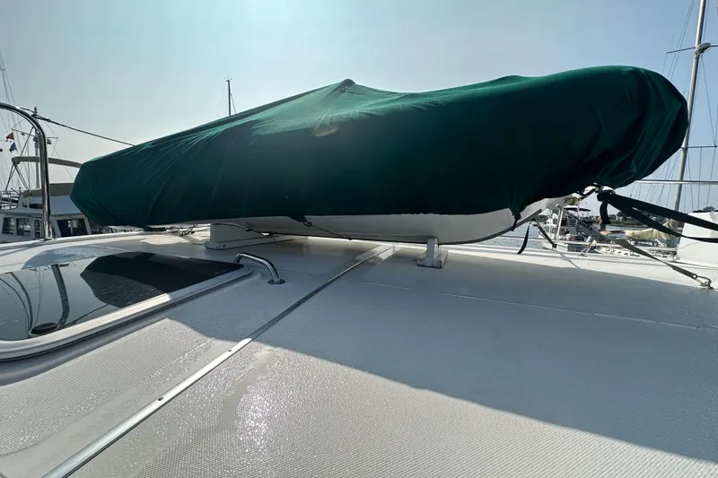 Slide: The Image of 2006 American Tug 41 boat deck with radar equipment and covered lifeboat. - 45