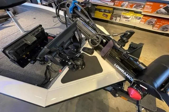 Slide: The Image of 2022 Tracker Pro Team 175 TXW boat with Lowrance electronics and trolling motor setup. - 12