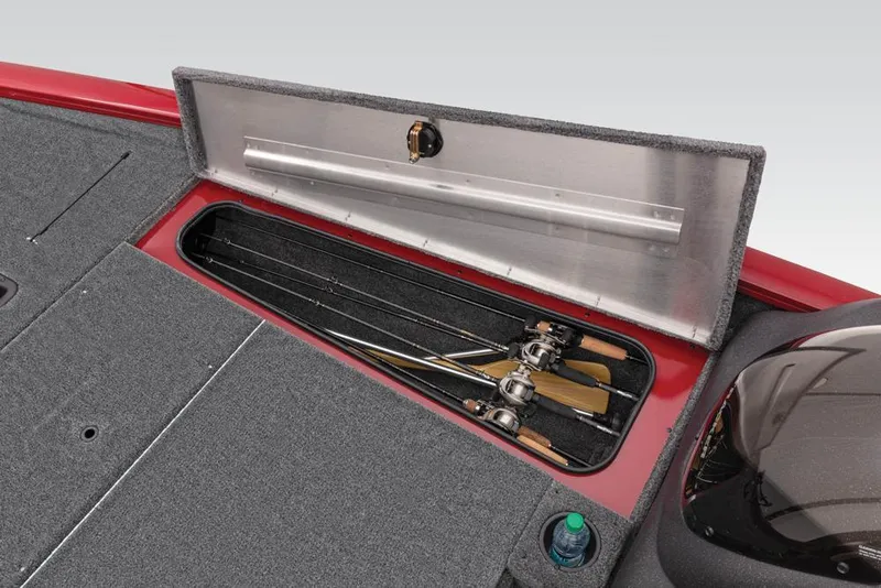 Slide: The Image of 2022 Tracker Pro Team 175 TXW boat with open rod storage compartment. - 23