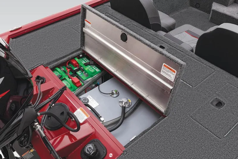Slide: The Image of 2022 Tracker Pro Team 175 TXW boat showing battery and fuel compartment. - 35